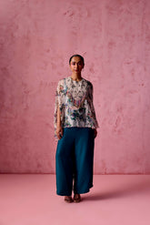 TEAL GREEN CAPE BLOUSE PANT